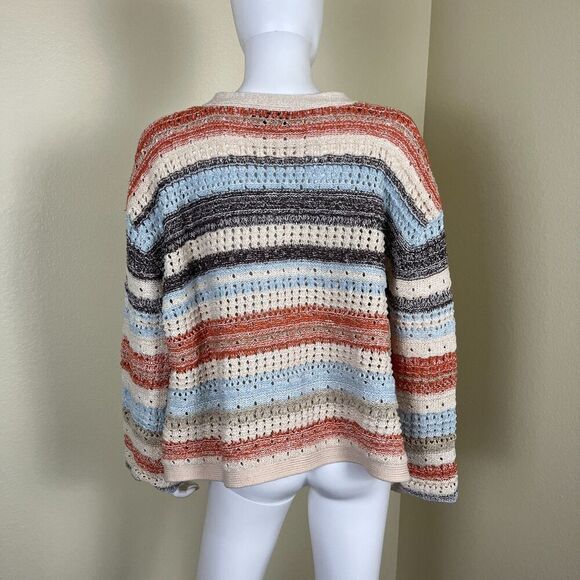 Vici Women Size M Multicolor Striped Open Knit Oversize Bell Sleeve Sweater Boxy - Picture 7 of 15